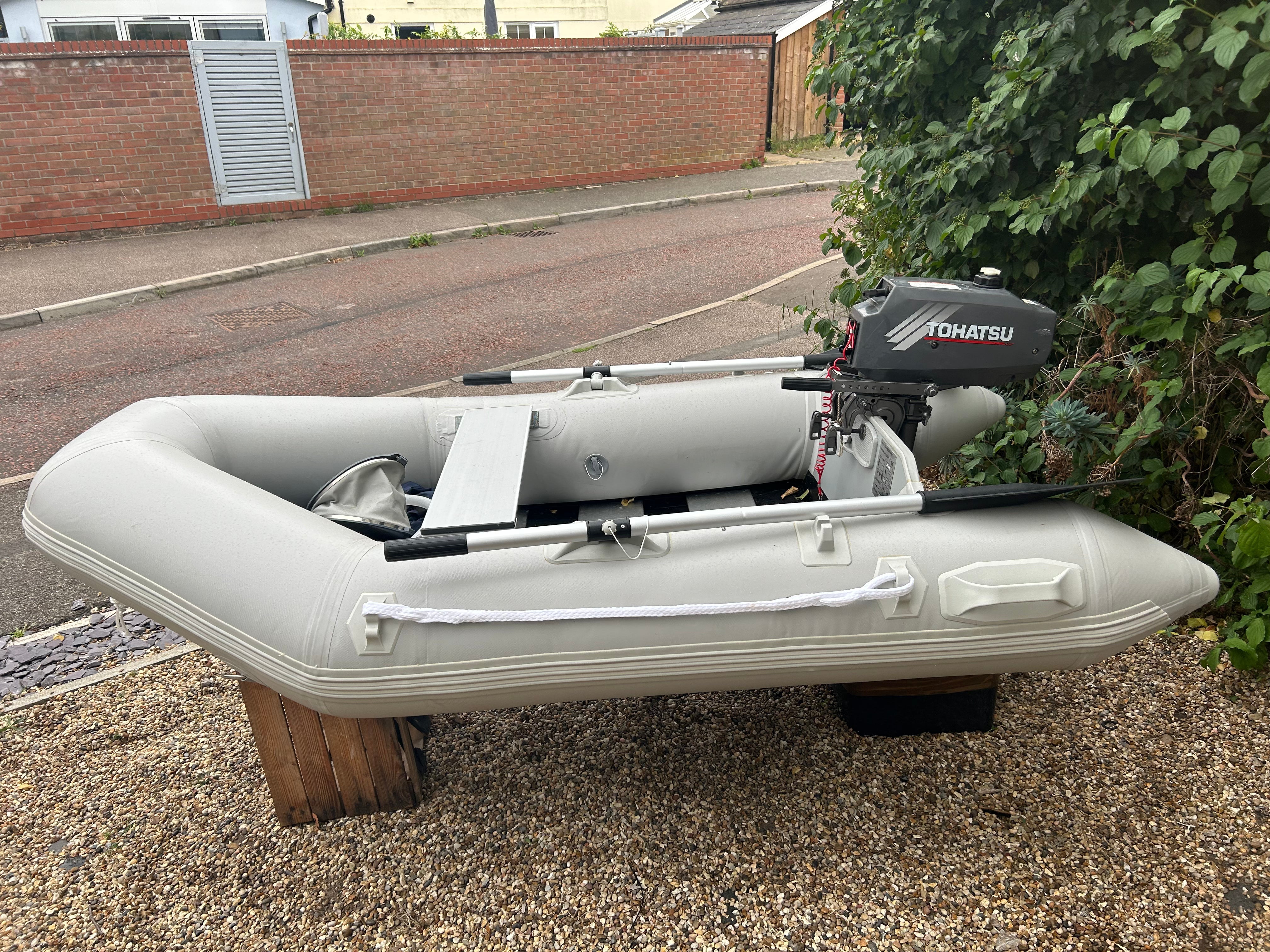 Inflatable dinghy 230 with Tohatsu 3.5hp outboard.