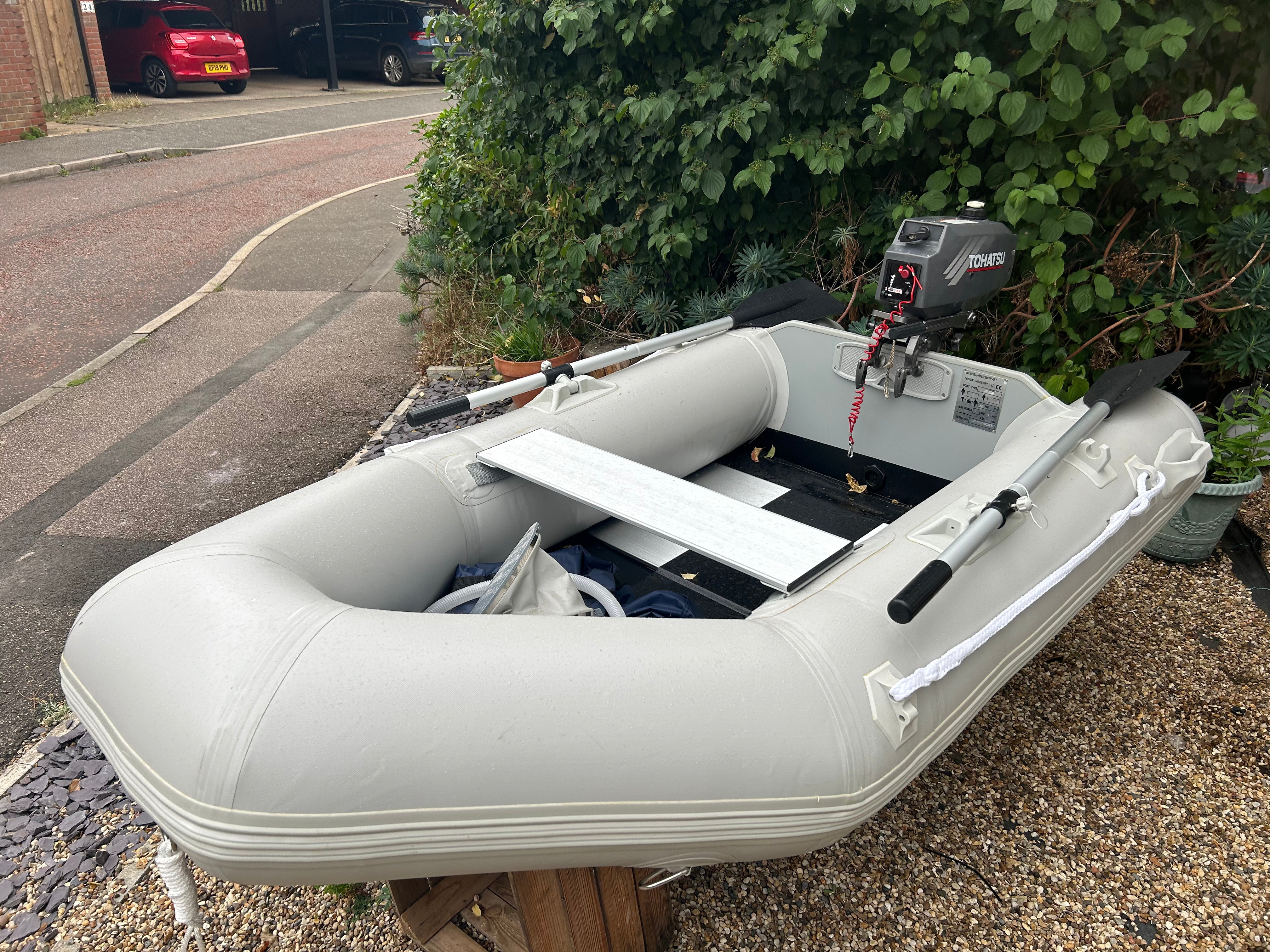 Inflatable dinghy 230 with Tohatsu 3.5hp outboard.