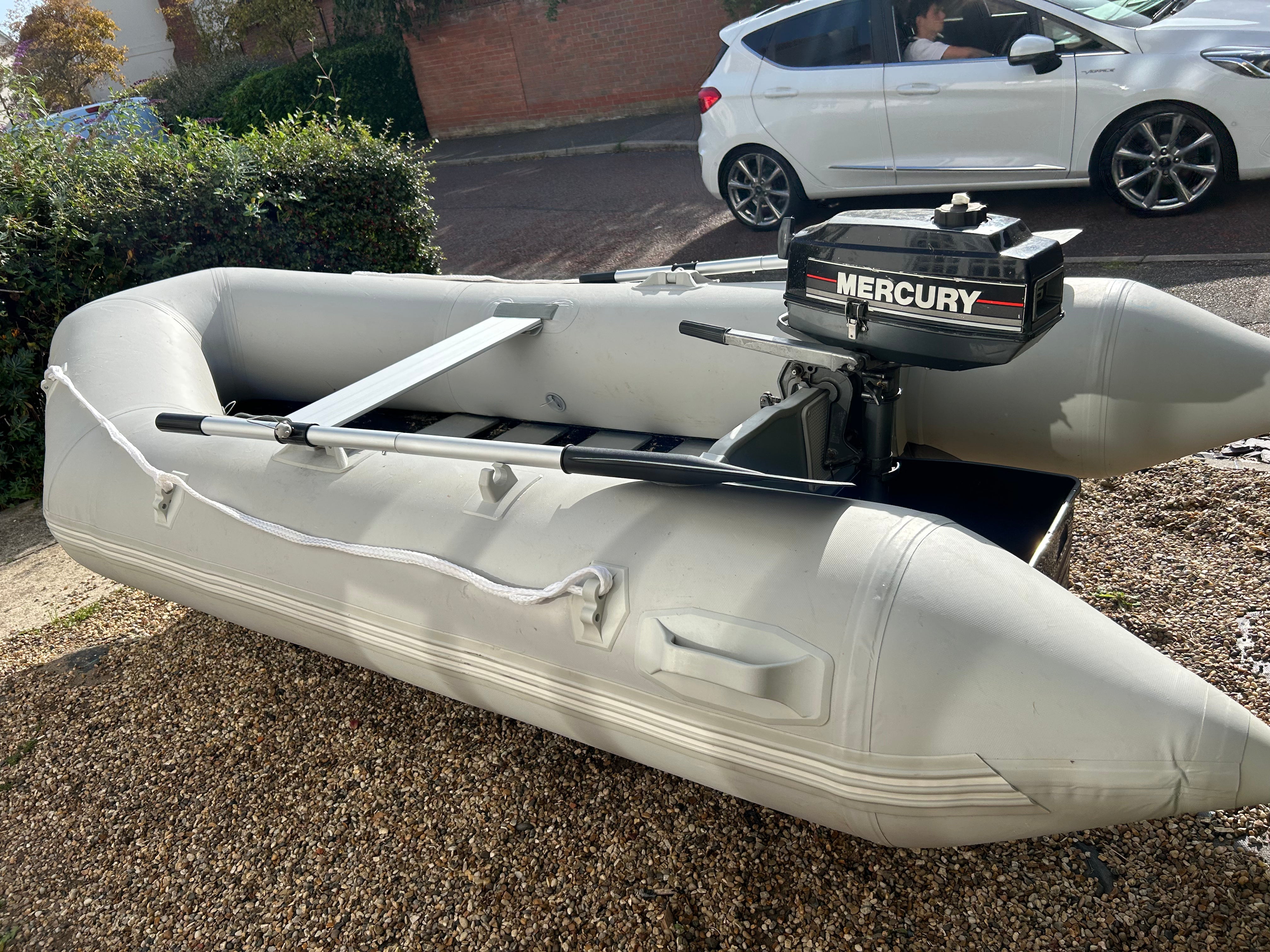 Inflatable dinghy 230 new with Mercury 3.3hp outboard.