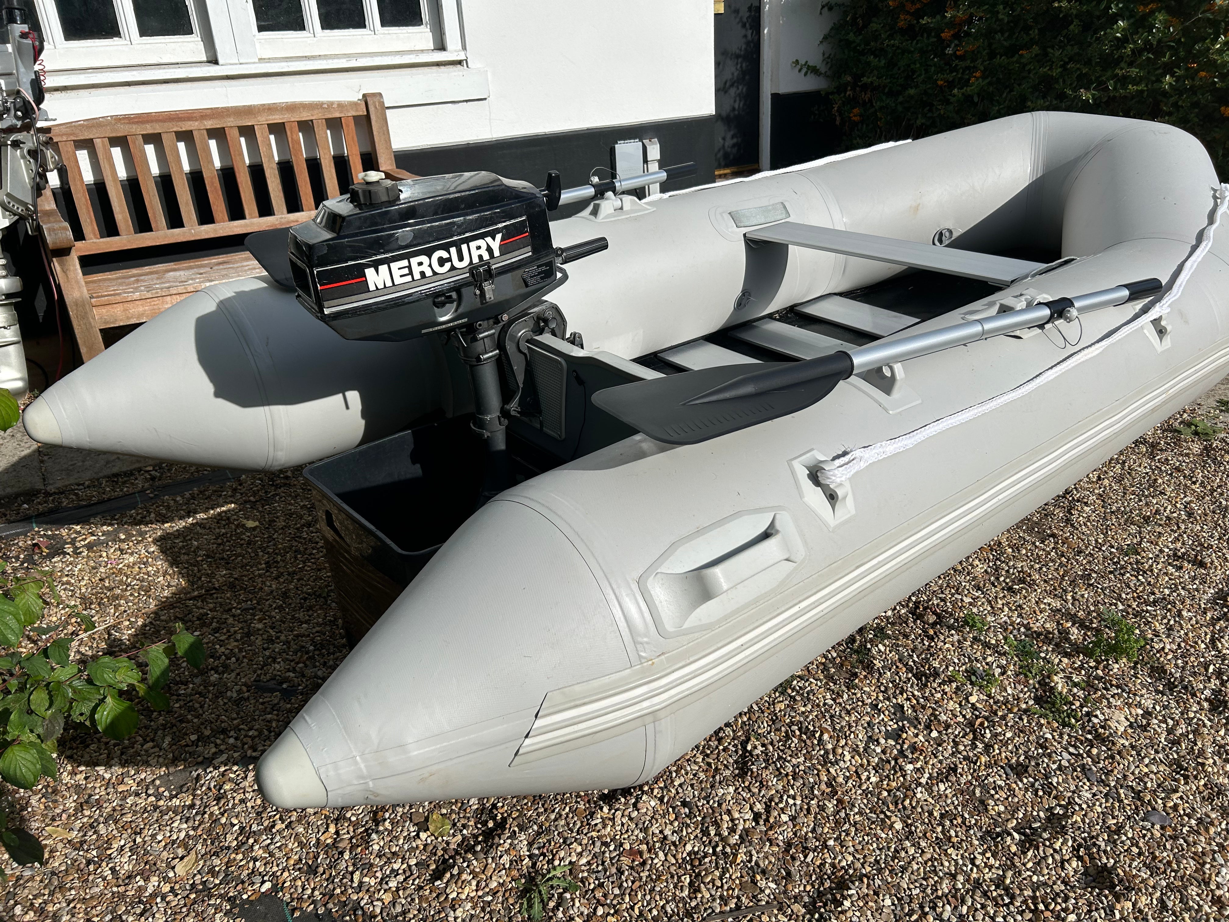 Inflatable dinghy 230 new with Mercury 3.3hp outboard.